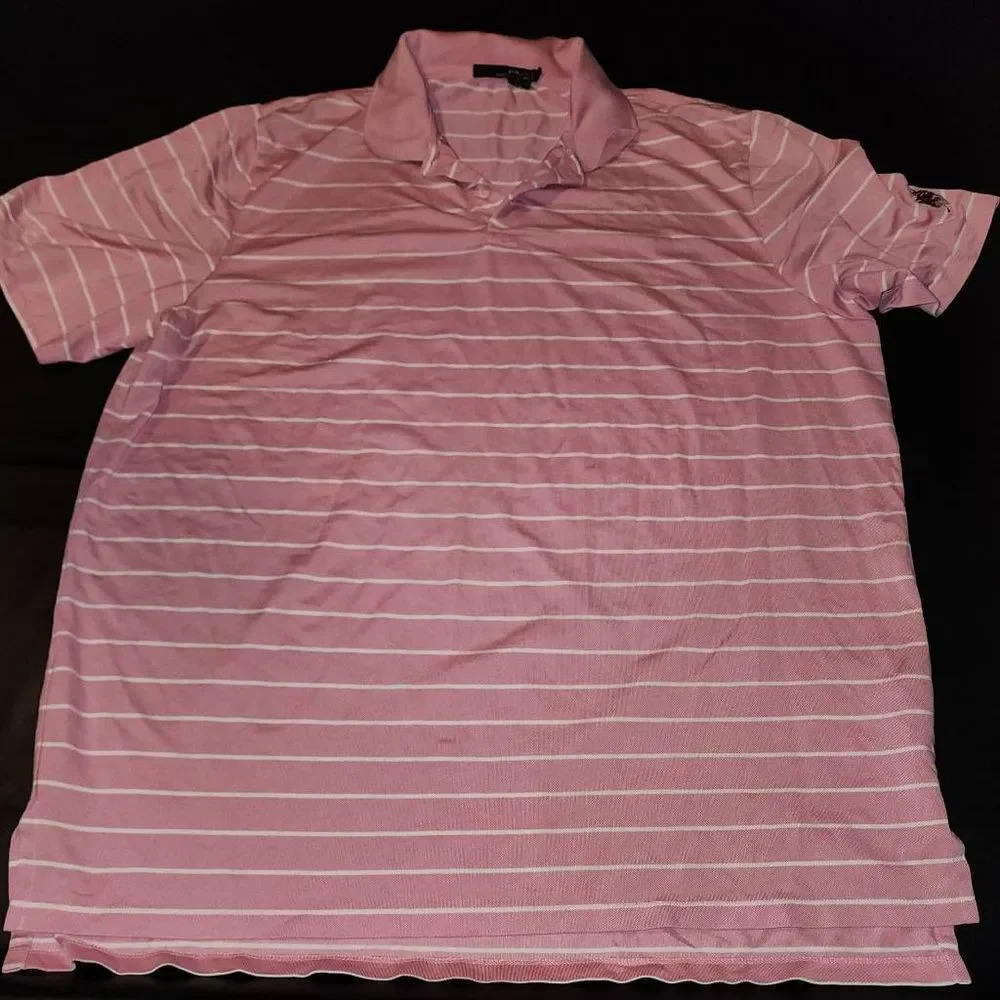 RLX Ralph Lauren Mens Pink White Striped Polo Shirt‎ XL